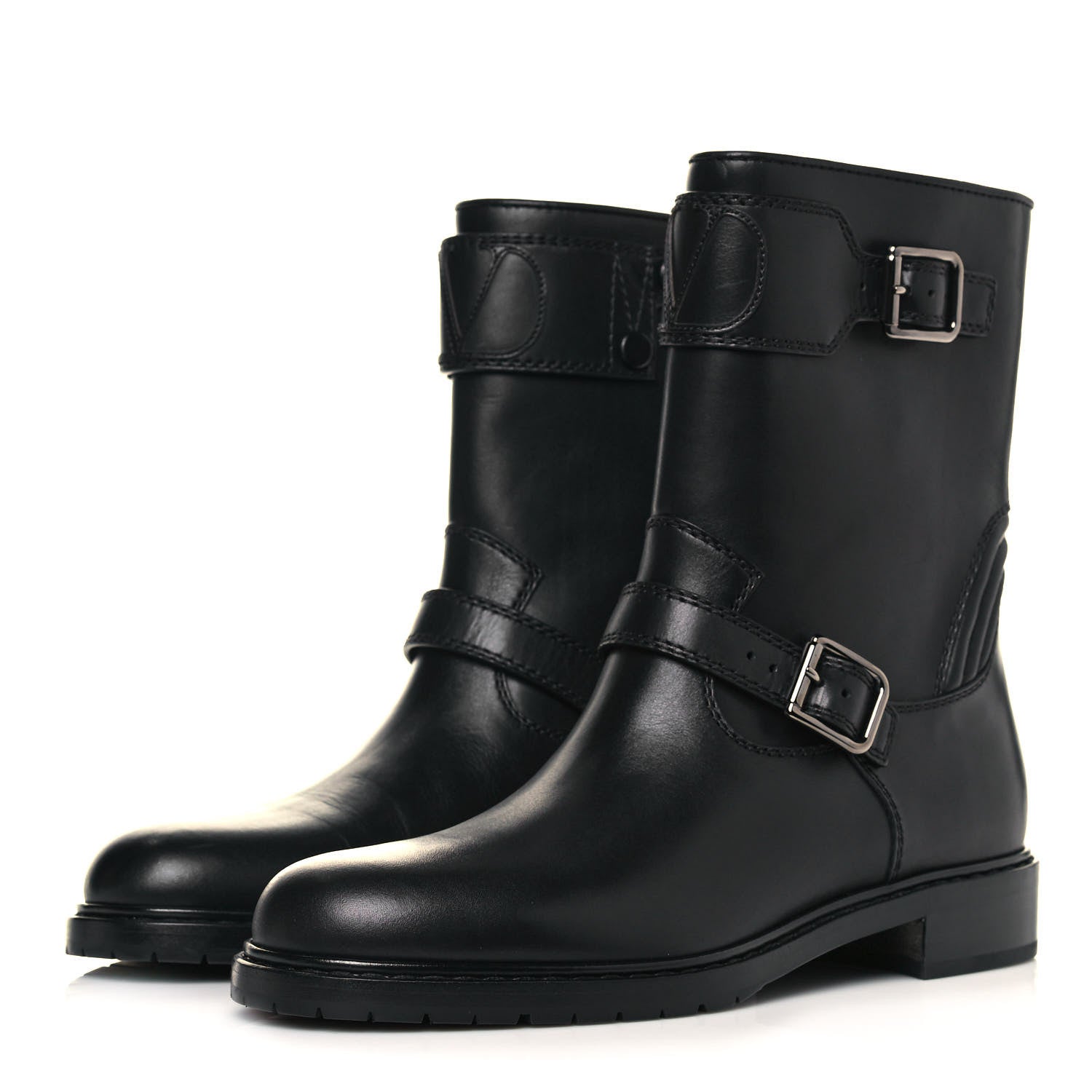 Valentino Garavani Calfskin Vlogo Biker Boots 40 Black 3 of 8