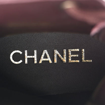 Chanel Calfskin Patent Calfskin CC Lace Up Combat Boots 40 Burgundy Black 7 of 10