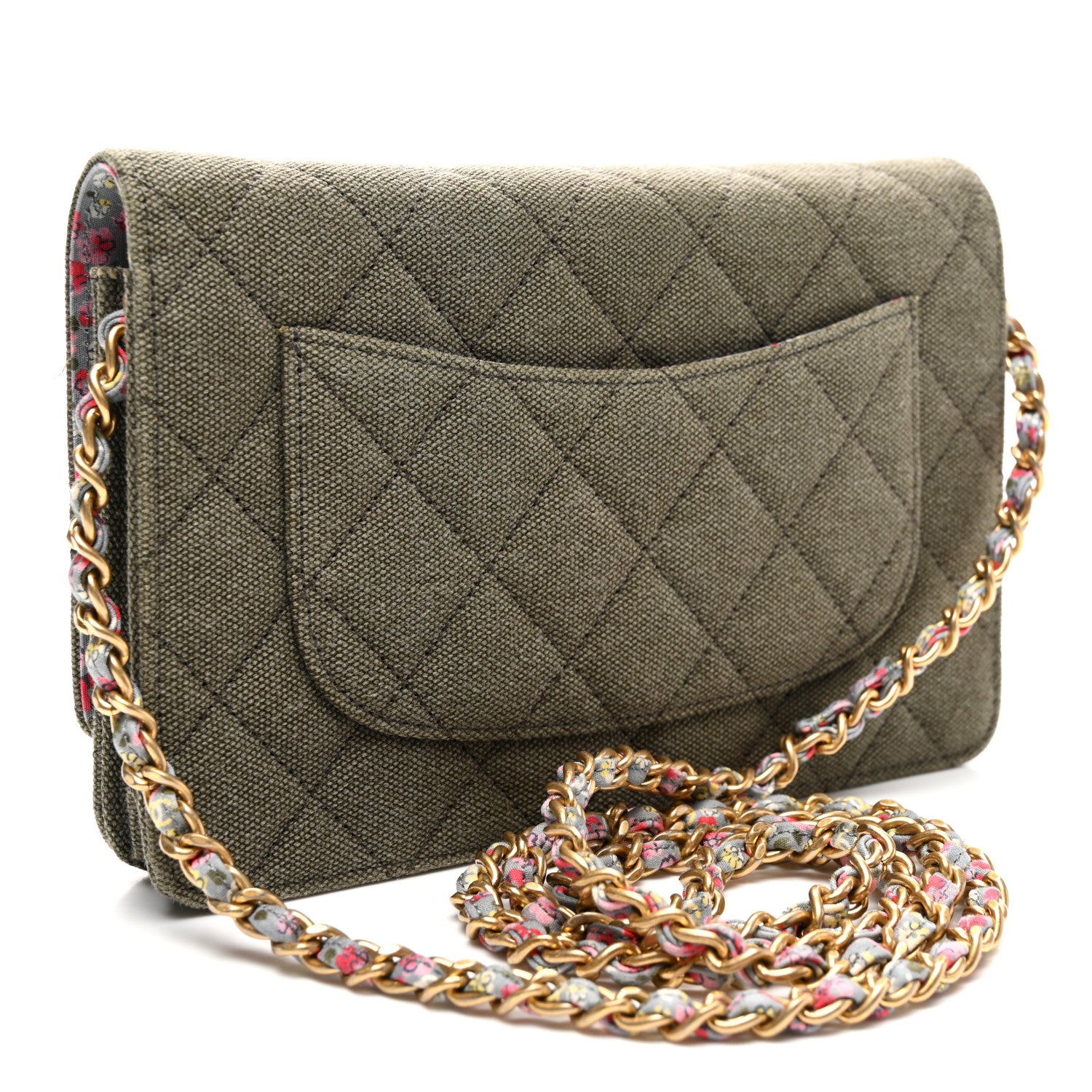 Chanel Canvas Quilted Coco Cuba Charms Wallet on Chain WOC Khaki 3 of 11