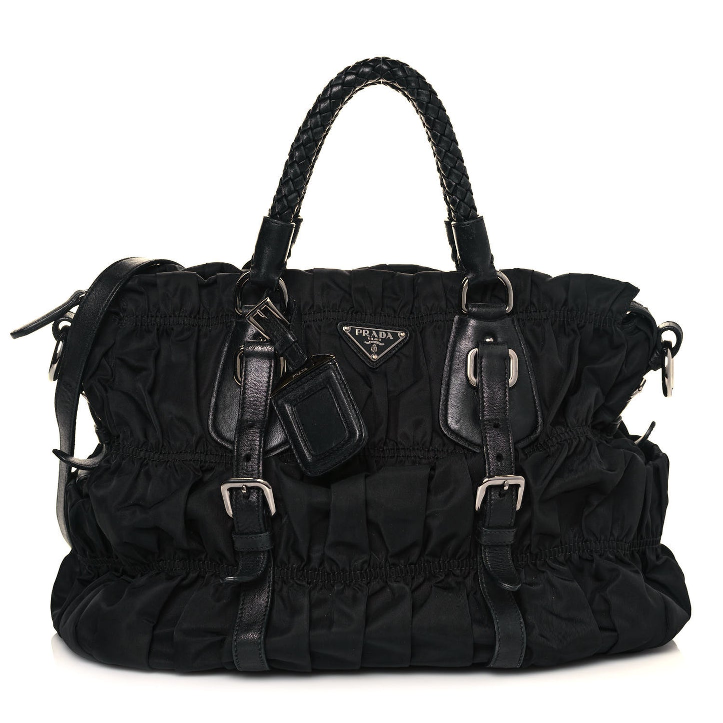 Tessuto Nylon Nappa Braided Gaufre Shopping Satchel Black