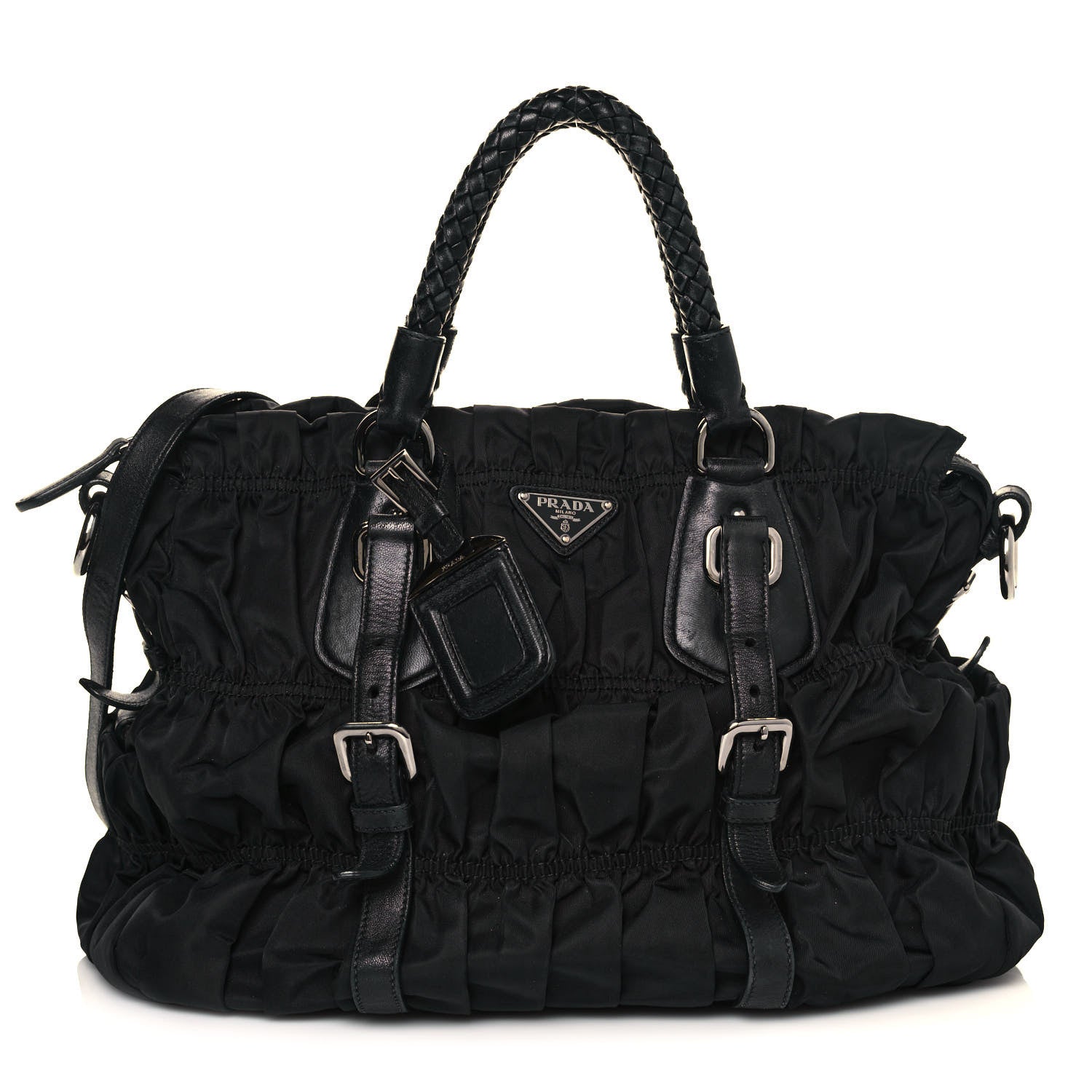 Prada Tessuto Nylon Nappa Braided Gaufre Shopping Satchel Black 1 of 20