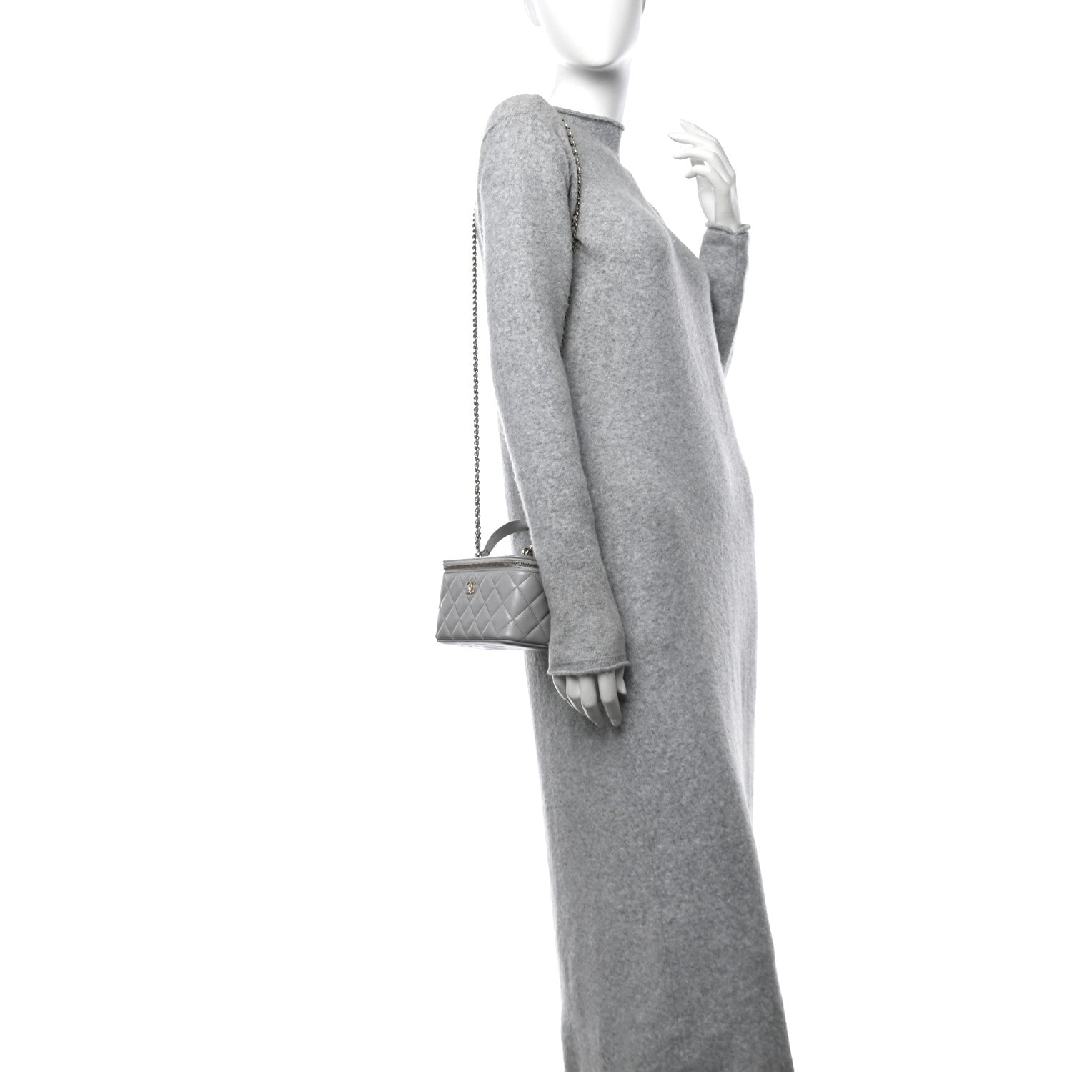 Chanel Lambskin Quilted Small Top Handle Vanity Case With Chain light Grey 2 of 13