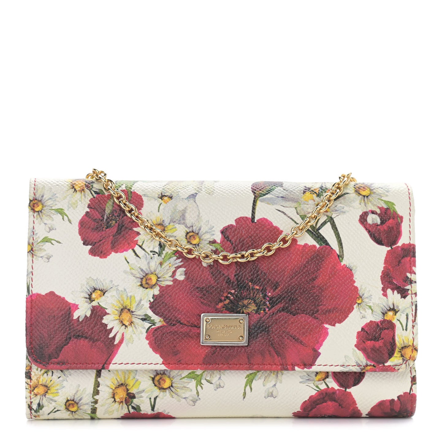 Dauphine Floral Print Wallet On Chain White Pink