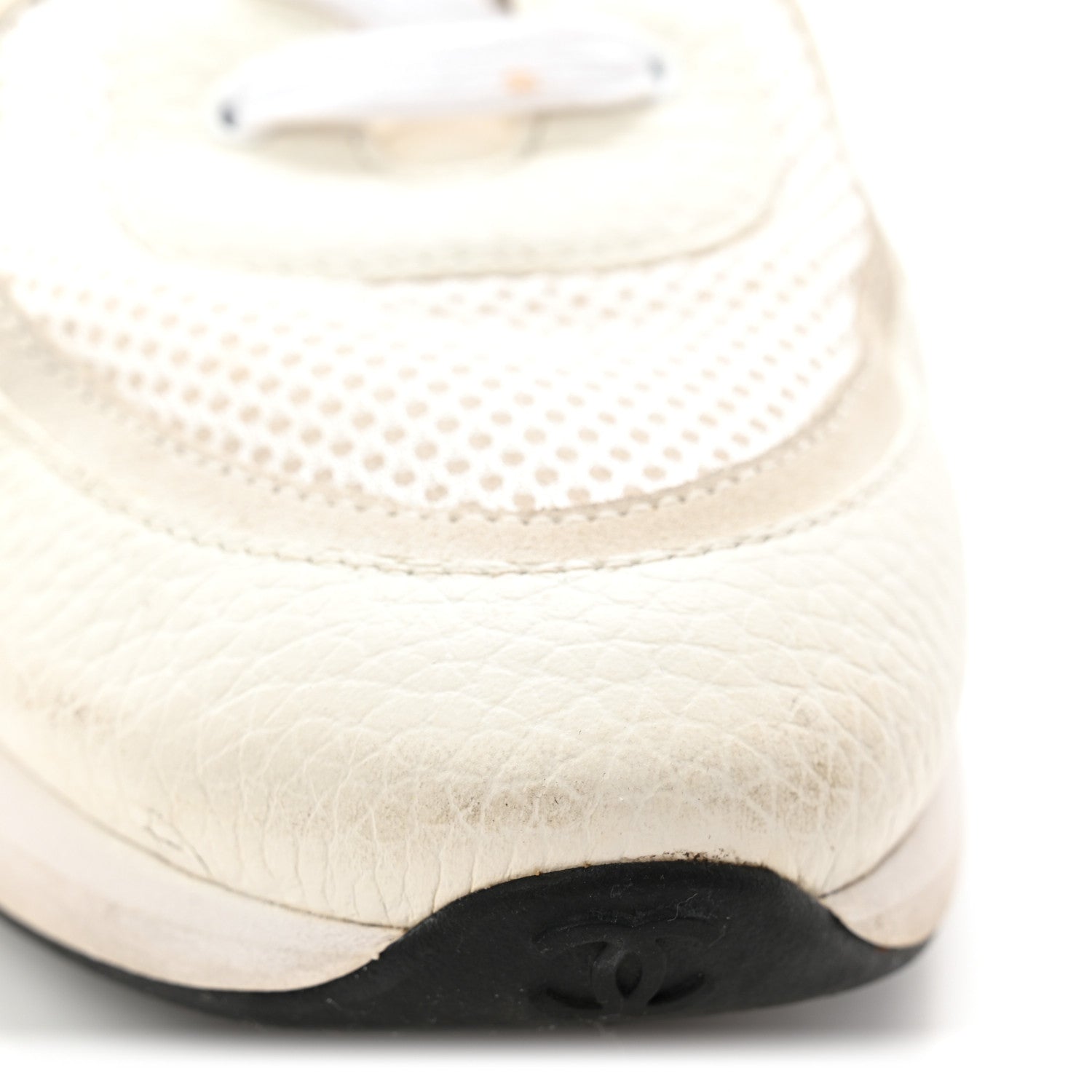 Chanel Calfskin Mesh Suede Mens CC Sneakers 45 White Black 9 of 11