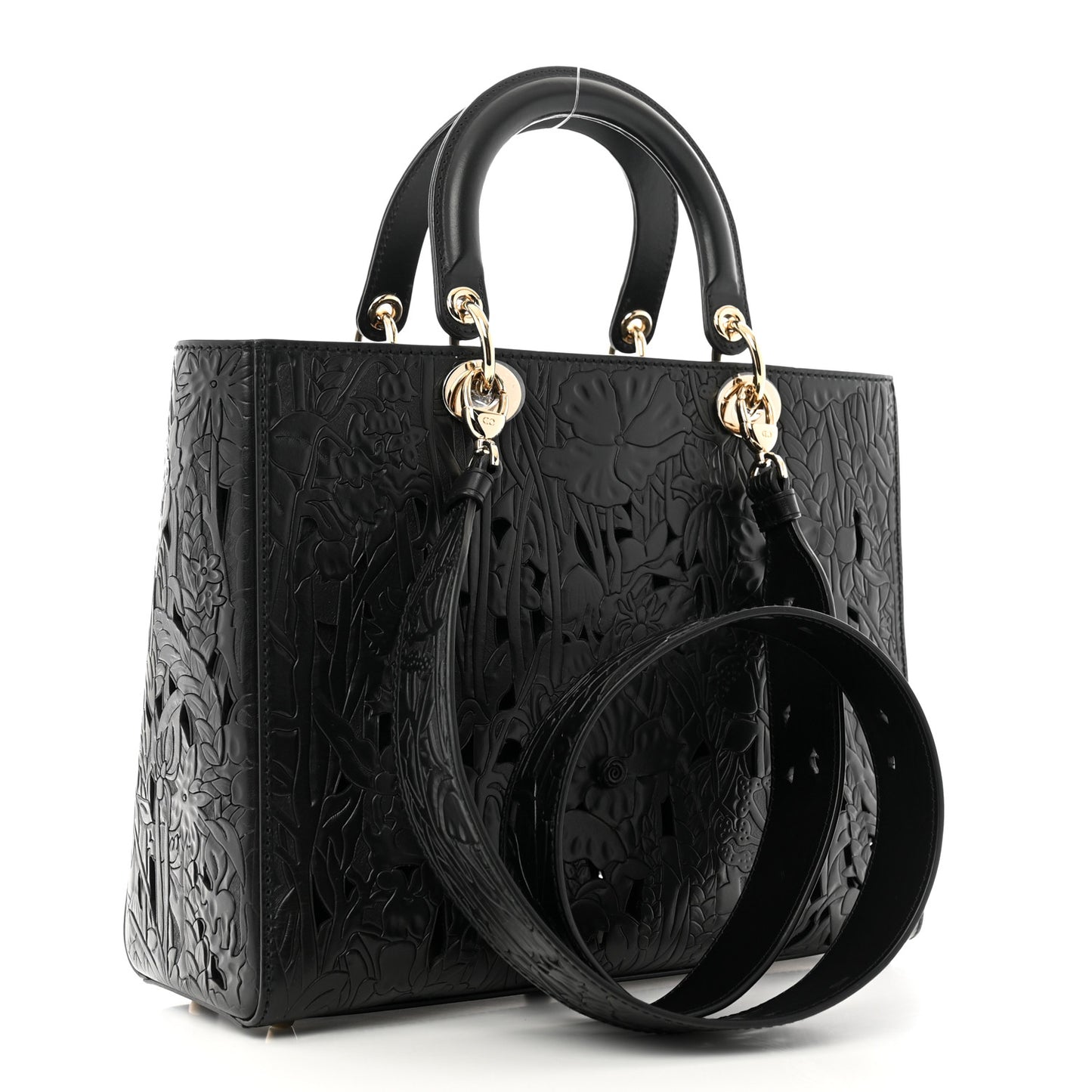 Calfskin Laser Cut Large Lady Dior Black