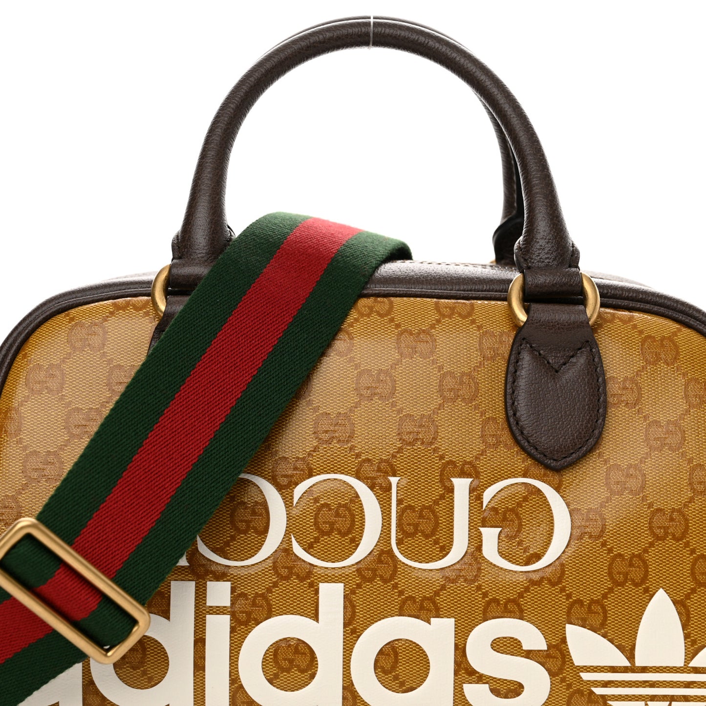 X ADIDAS Crystal Vintage Monogram Textured Dollar Calfskin Web Trefoil Logo Mini Bowling Bag Mid Natural Nut Off White New Acero