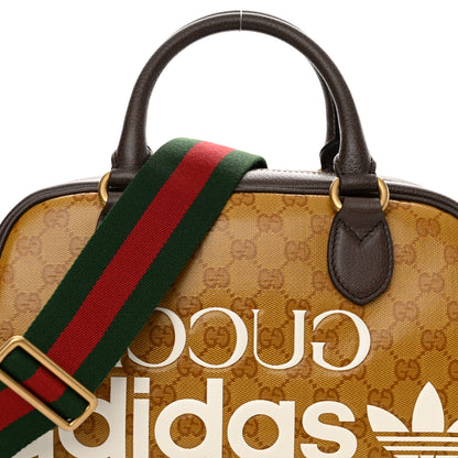 Gucci X ADIDAS Crystal Vintage Monogram Textured Dollar Calfskin Web Trefoil Logo Mini Bowling Bag Mid Natural Nut Off White New Acero 8 of 11