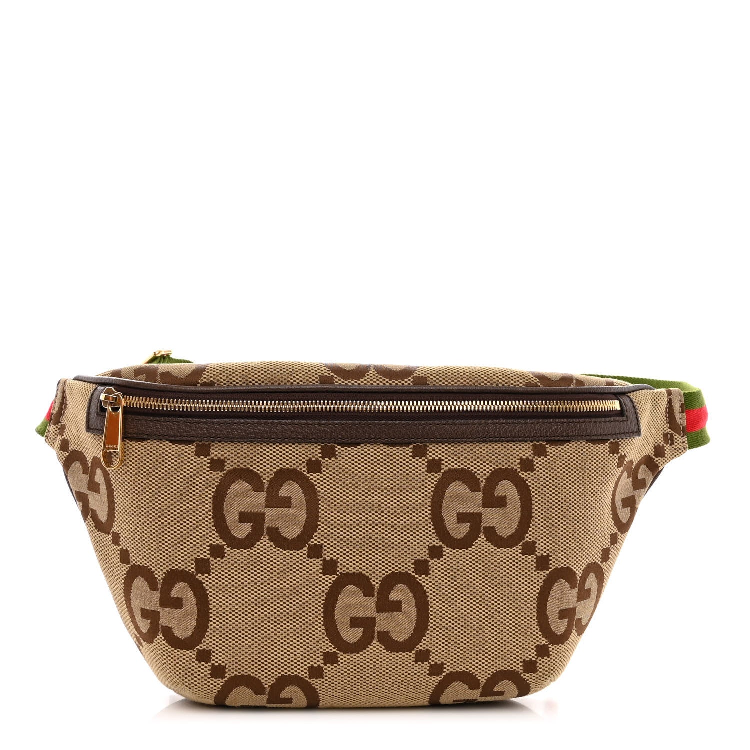 Gucci Monogram Jumbo GG Textured Dollar Calfskin Web Belt Bag Camel Ebony New Acero 1 of 9
