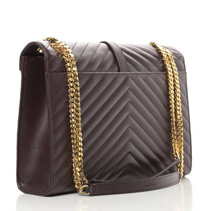 Saint Laurent Grain De Poudre Matelasse Chevron Large Monogram Satchel Rouge Legion 3 of 13