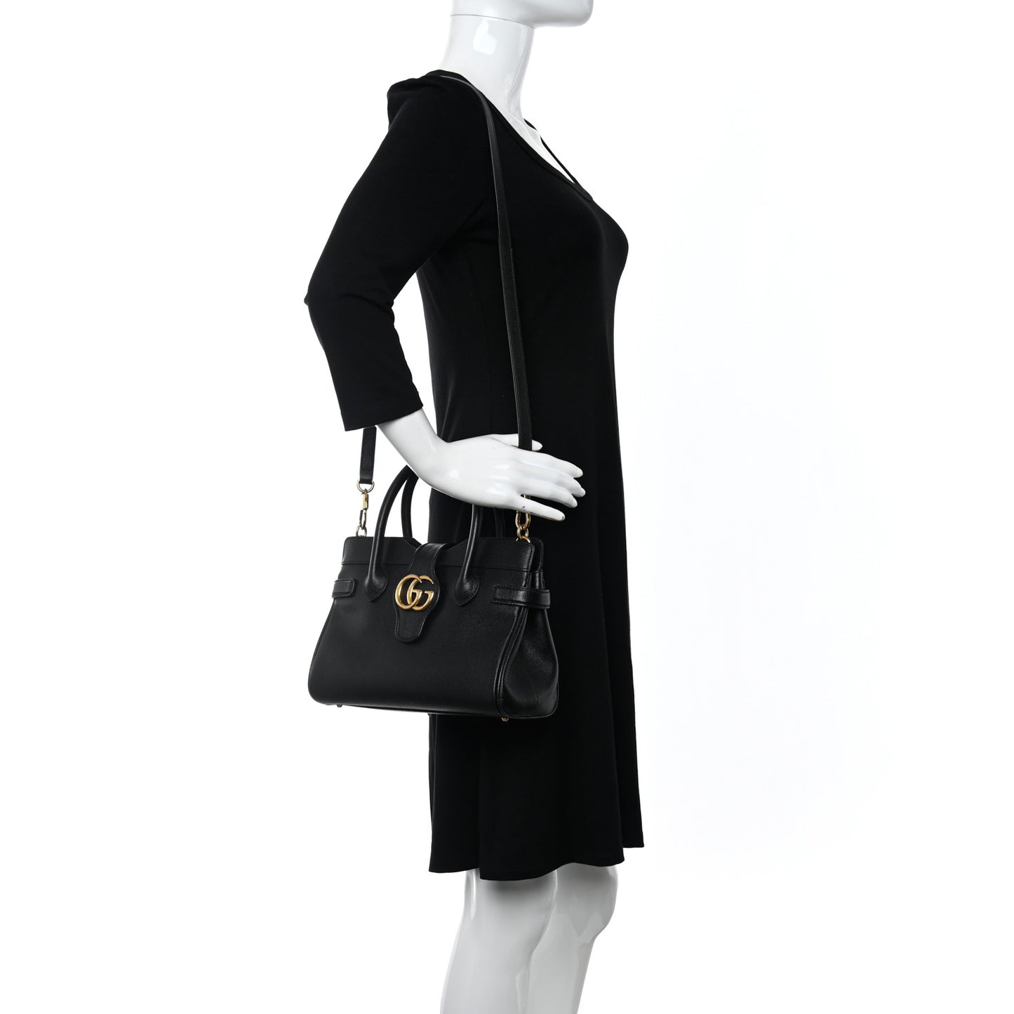 New Sakai Calfskin Lux Small Dahlia Top Handle Shoulder Bag Black