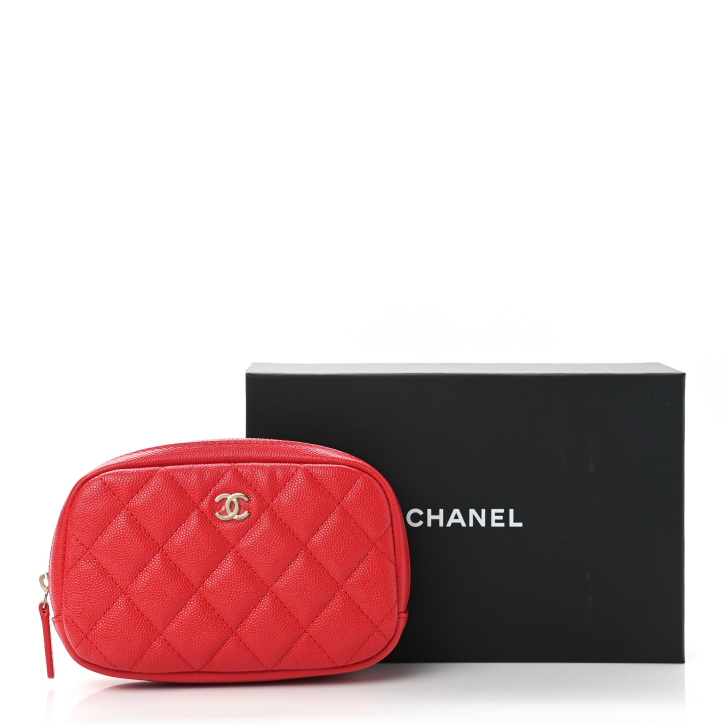 Caviar Quilted Small Curvy Pouch Cosmetic Case Red