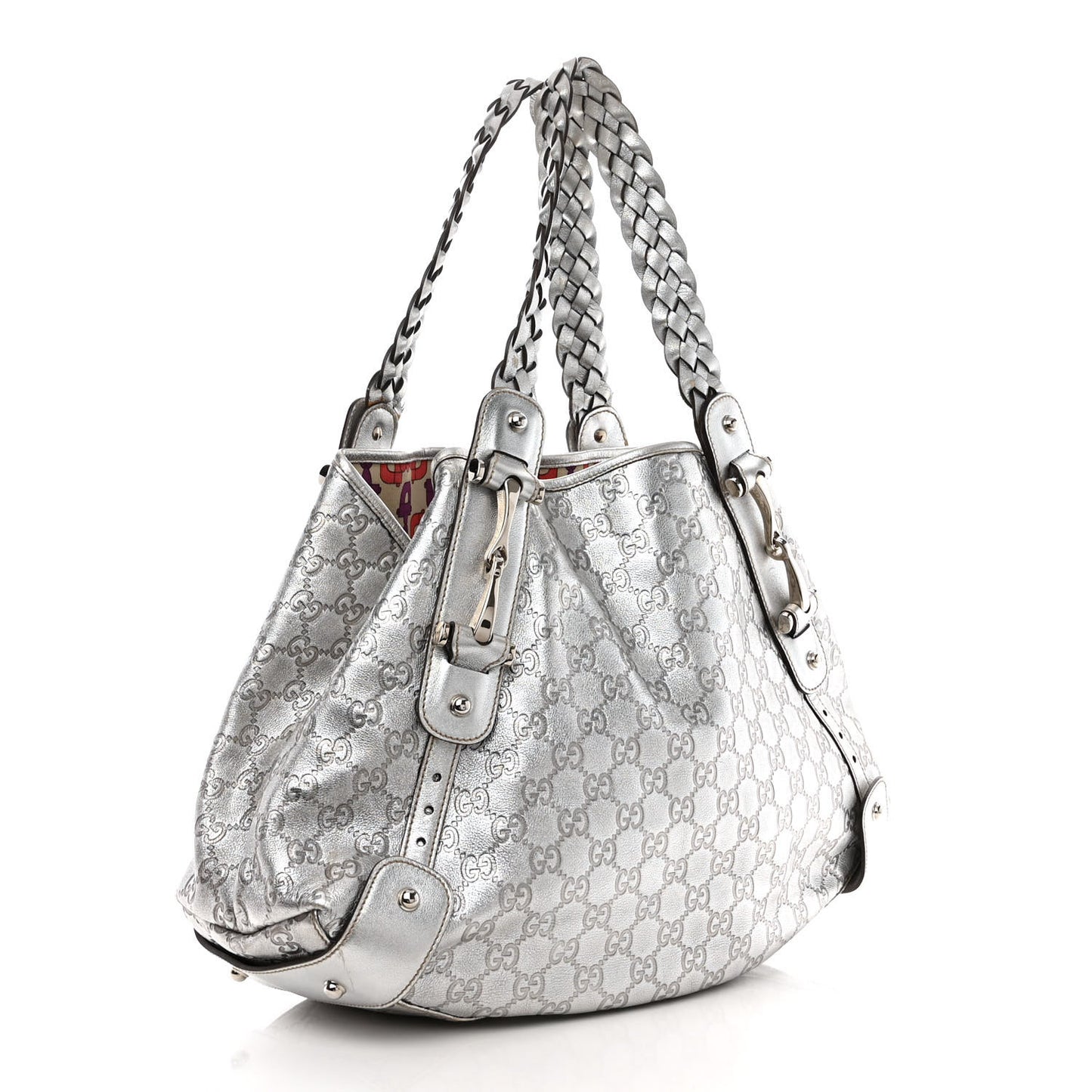 Metallic Guccissima Medium Pelham Shoulder Bag Silver