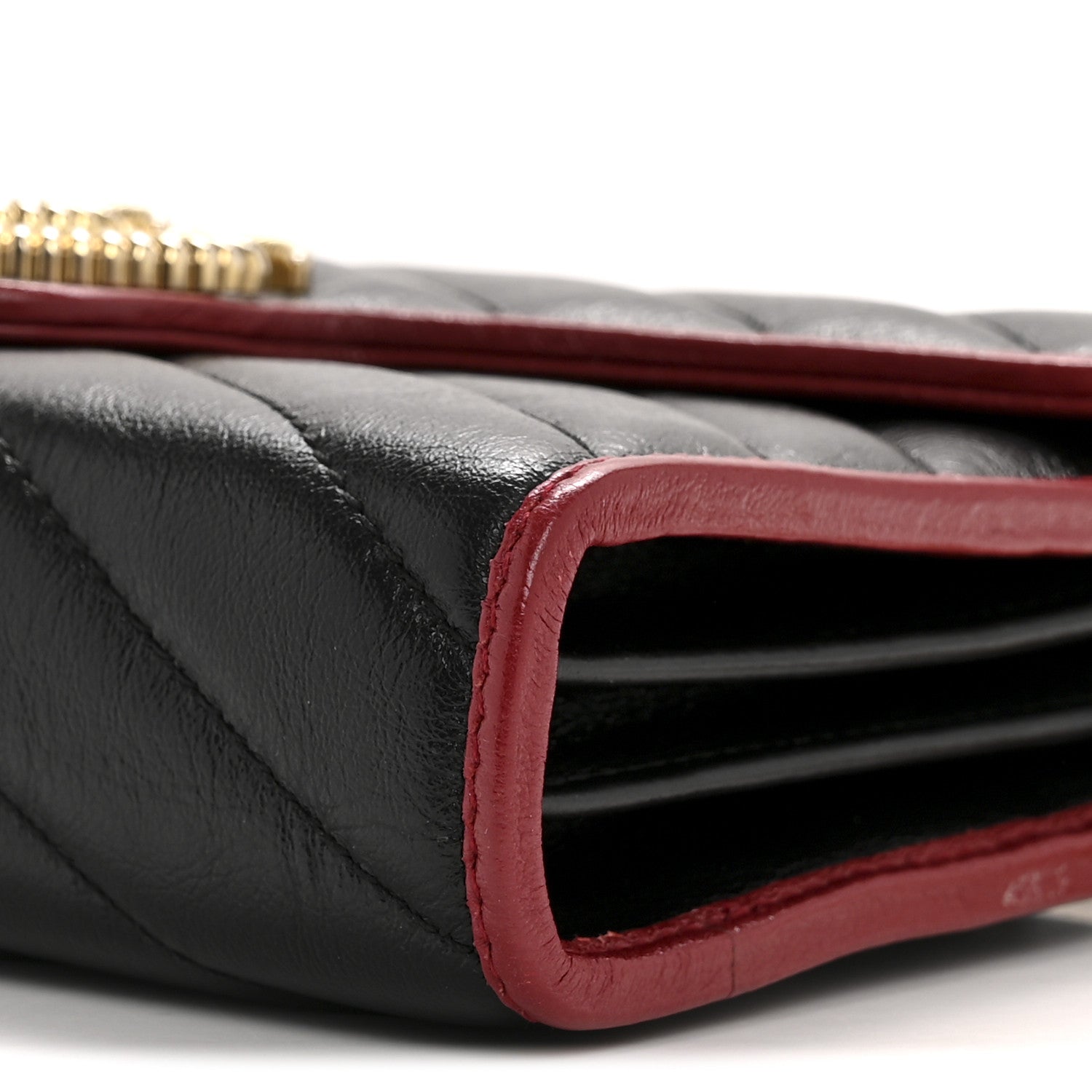 Gucci Vintage Effect Calfskin Matelasse Diagonal Torchon GG Marmont Chain Wallet Black Romantic Cherry 10 of 12