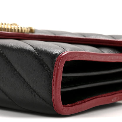 Gucci Vintage Effect Calfskin Matelasse Diagonal Torchon GG Marmont Chain Wallet Black Romantic Cherry 10 of 12