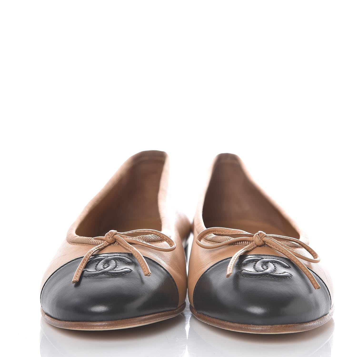 Chanel Lambskin Cap Toe Ballerina Flats 36 Beige Black 2 of 8