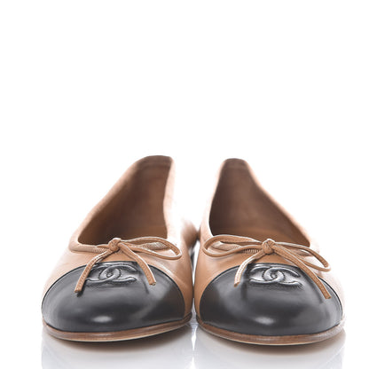 Chanel Lambskin Cap Toe Ballerina Flats 36 Beige Black 2 of 8