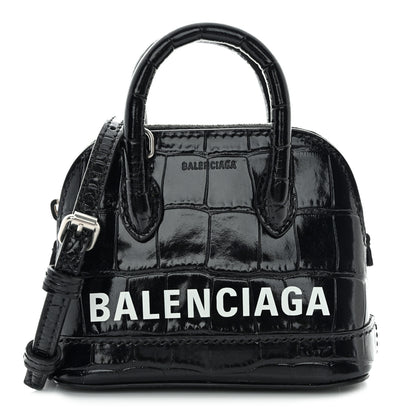 Balenciaga Shiny Calfskin Logo Crocodile Embossed Mini Ville Top Handle Bag Black 1 of 11