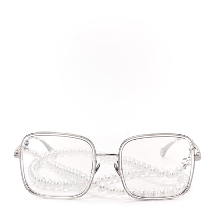 Chanel Metal Removable Pearl Chain Square Eyeglasses 2195-S Silver 2 of 6