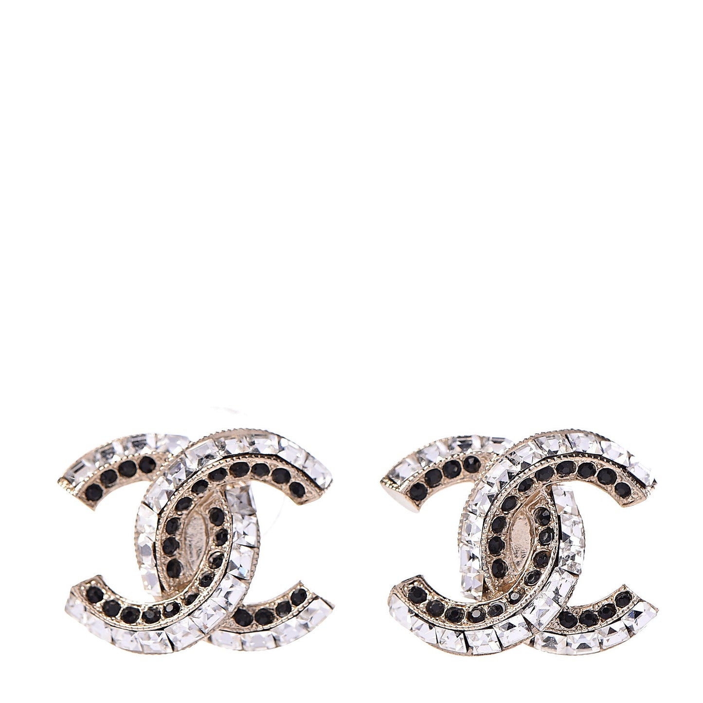 Baguette Crystal CC Earrings Gold Black