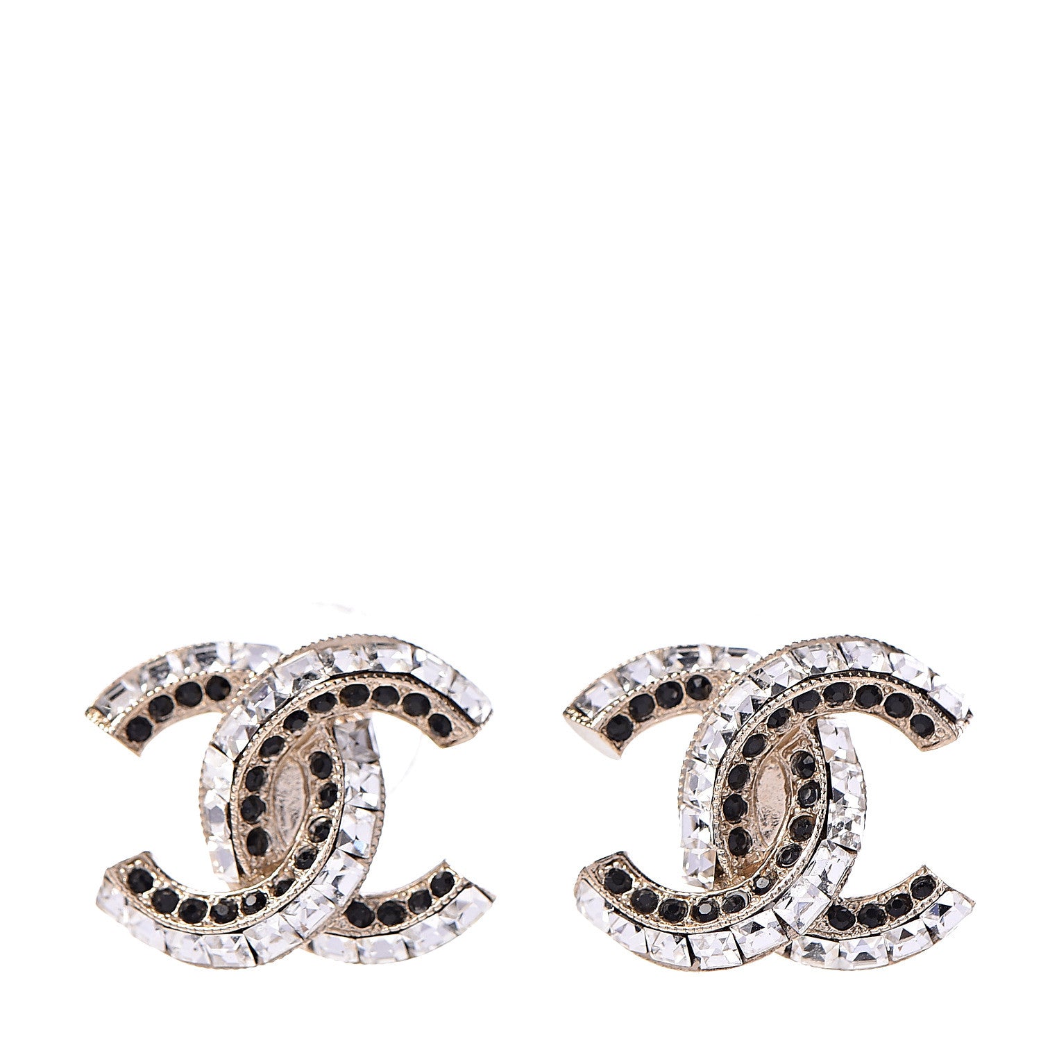 Chanel Baguette Crystal CC Earrings Gold Black 1 of 4