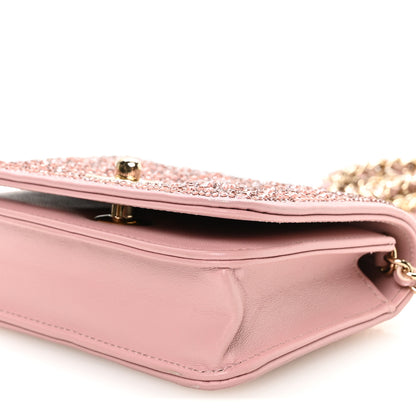 Chanel Lambskin Crystal Diamante Clutch With Chain Light Pink 10 of 11