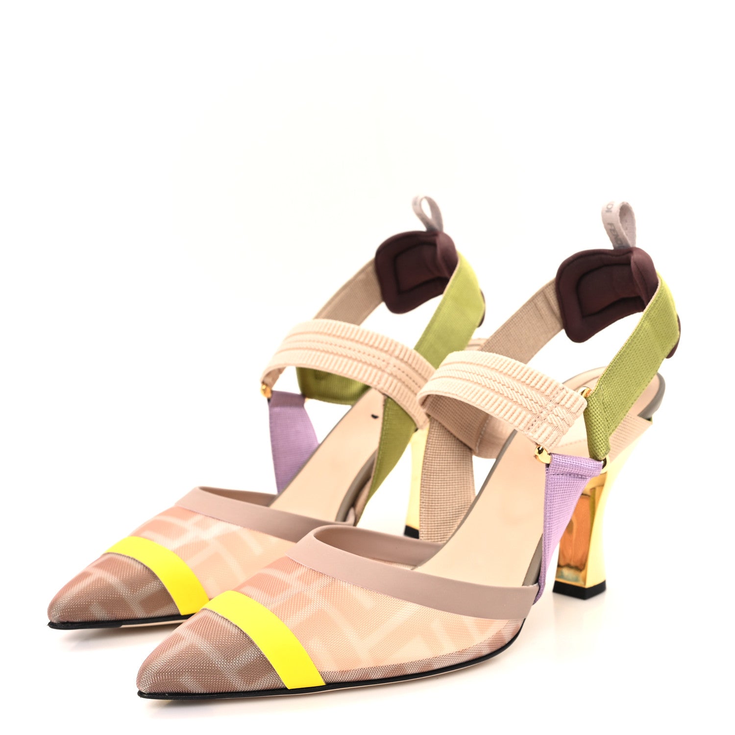 Fendi Mesh Vitello FF Colibri 100mm Slingback Pumps 39 Rose Multicoor 4 of 9