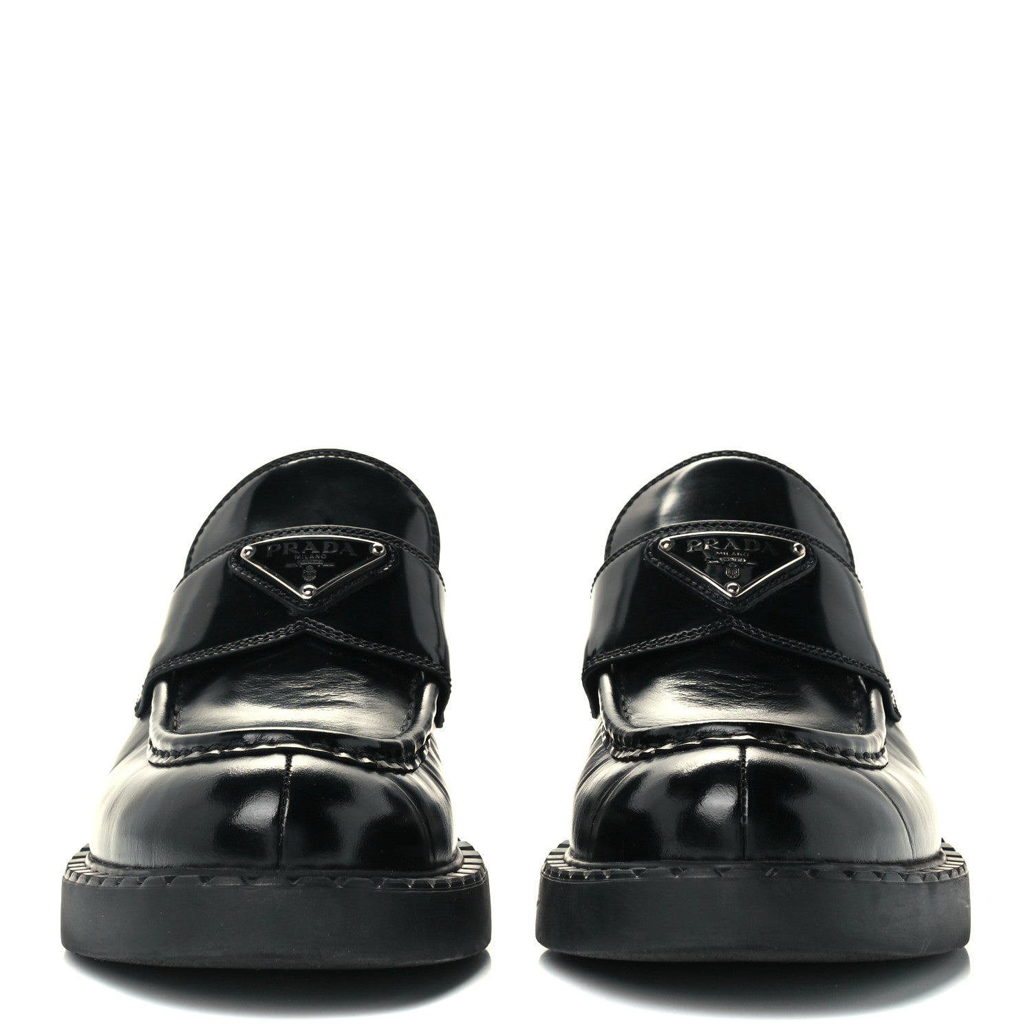 Prada Spazzolato Metal Triangle Logo 50mm Loafers 38.5 Black 3 of 11