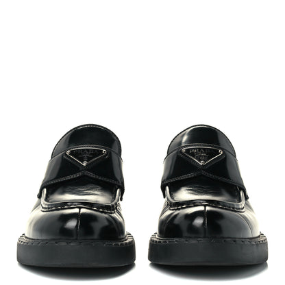 Prada Spazzolato Metal Triangle Logo 50mm Loafers 38.5 Black 3 of 11