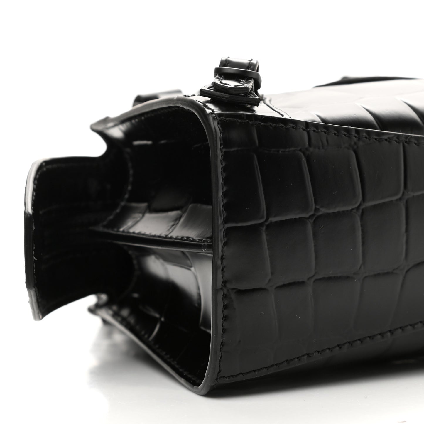Semi Shiny Calfskin Crocodile Embossed Neo Classic Black Hardware Nano City Crossbody Black