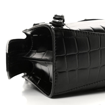 Balenciaga Semi Shiny Calfskin Crocodile Embossed Neo Classic Black Hardware Nano City Crossbody Black 8 of 9