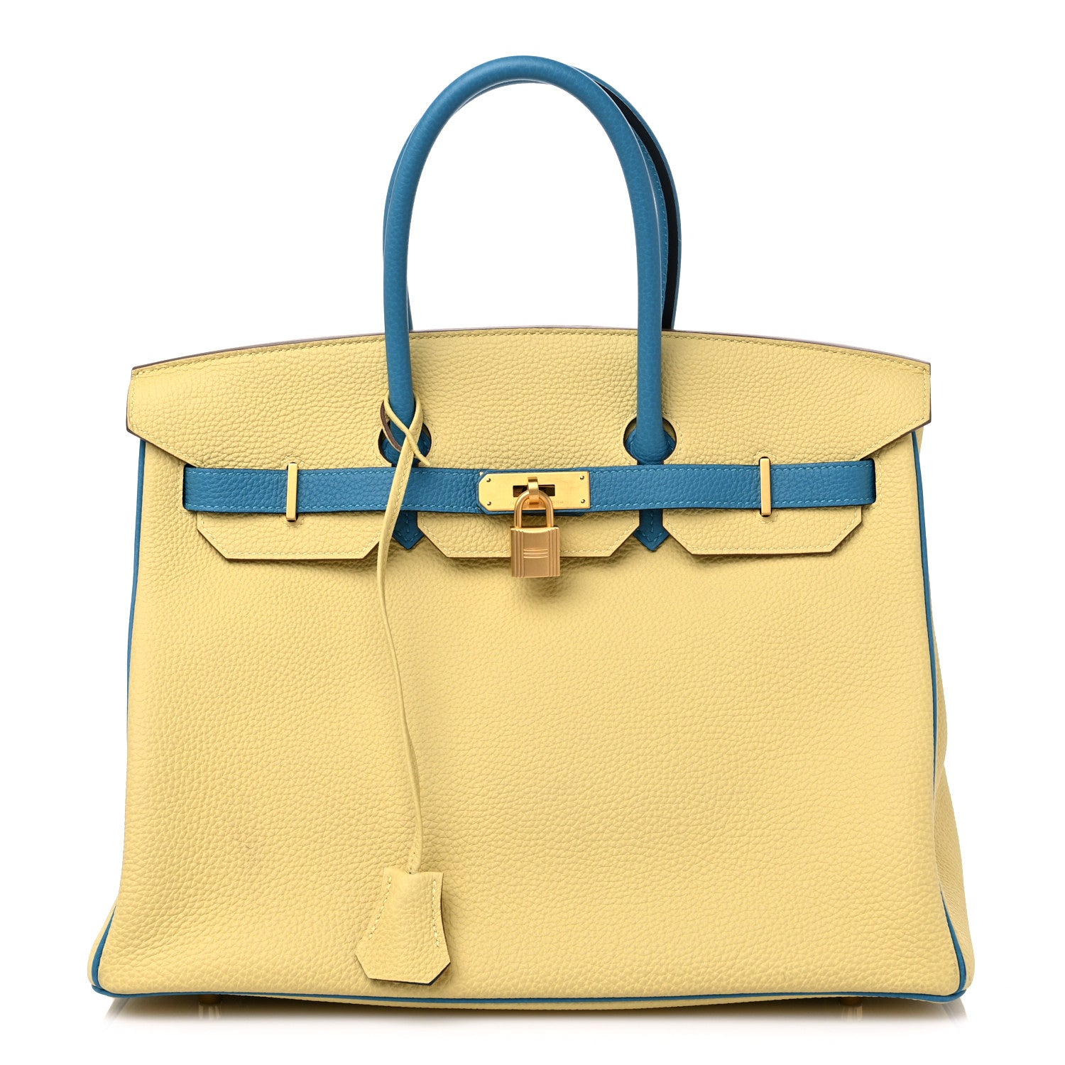 Hermes Togo Horseshoe Birkin 35 Jaune Poussin Bleu Izmir 1 of 11
