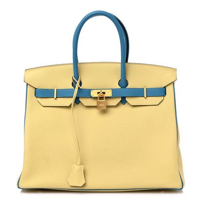 Hermes Togo Horseshoe Birkin 35 Jaune Poussin Bleu Izmir 1 of 11