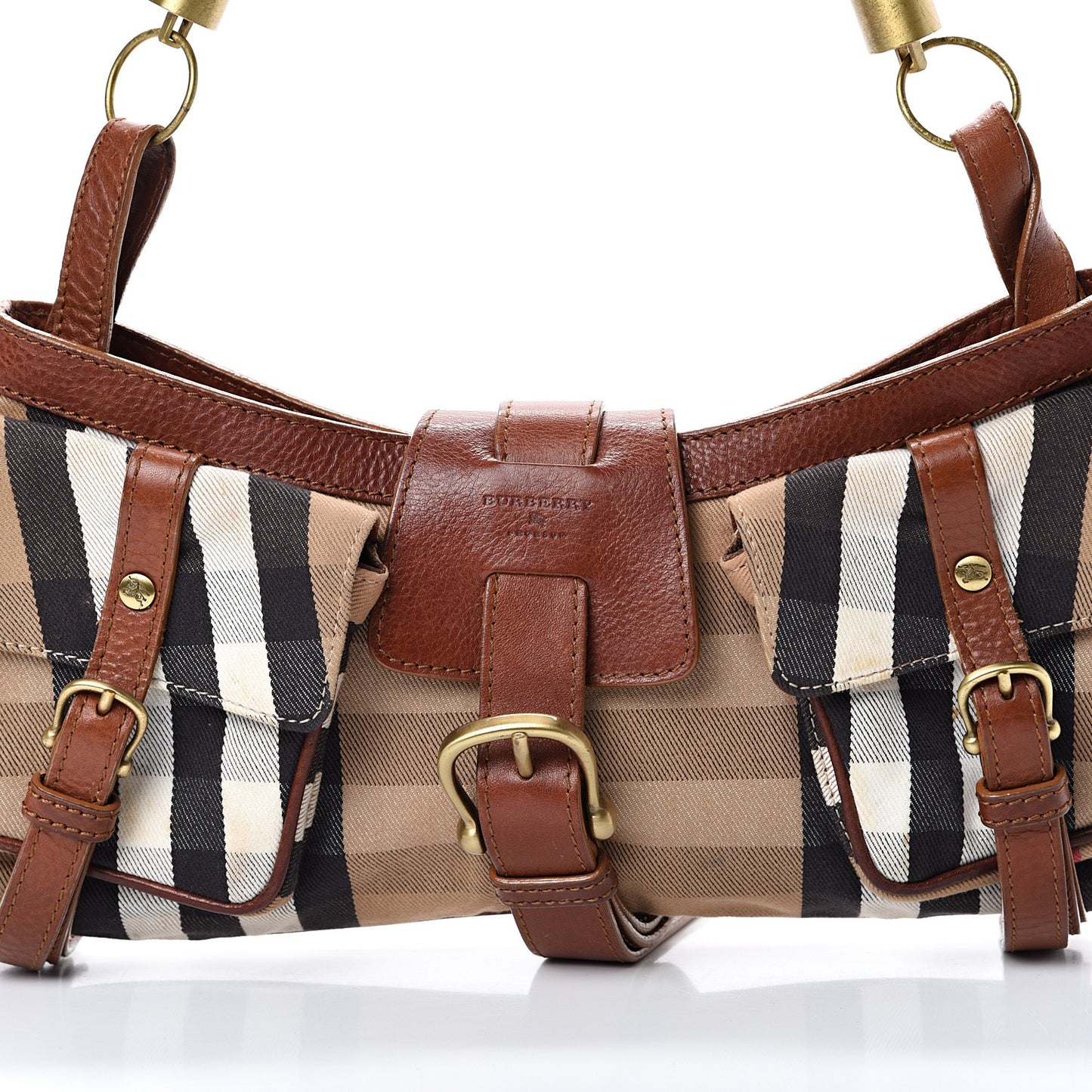 Calfskin House Check Woven Shoulder Bag Tan