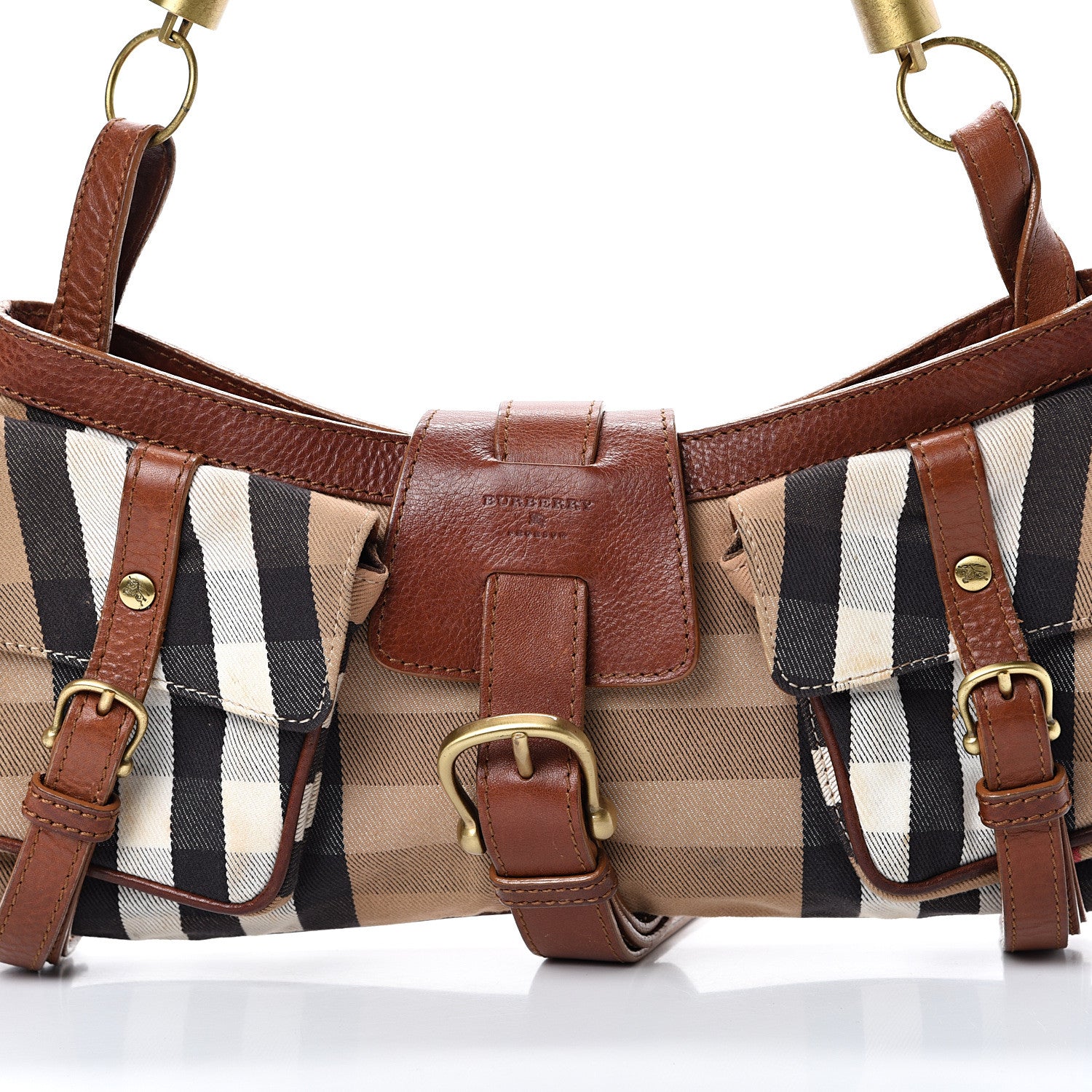 Burberry Calfskin House Check Woven Shoulder Bag Tan 7 of 13