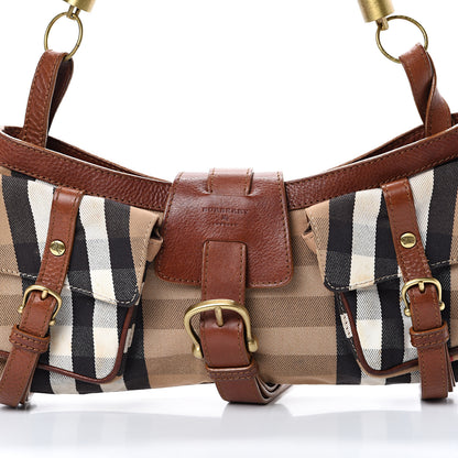 Burberry Calfskin House Check Woven Shoulder Bag Tan 7 of 13
