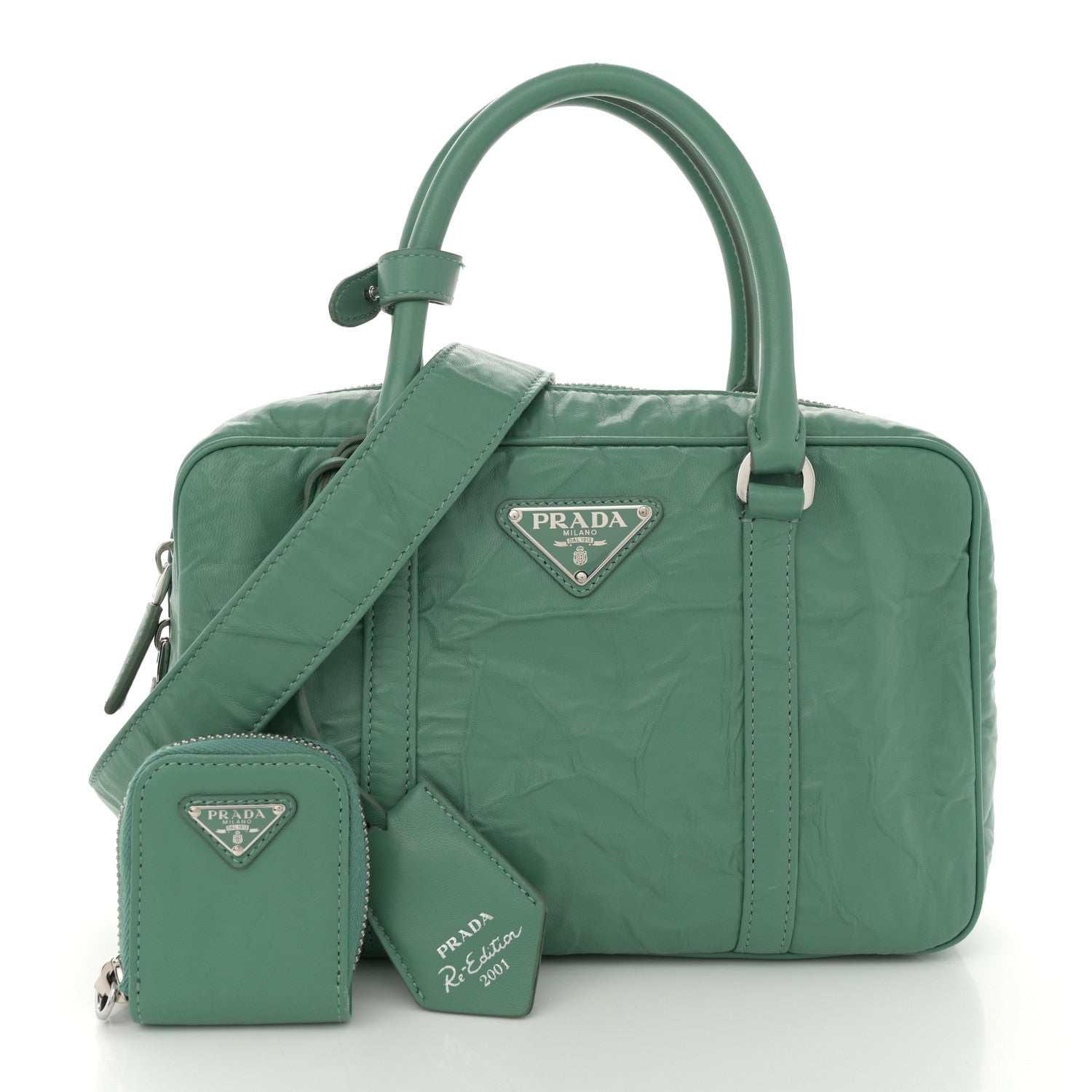Prada Nappa Antique Medium Re-Edition 2001 Two Handle Bag Green 3 of 12