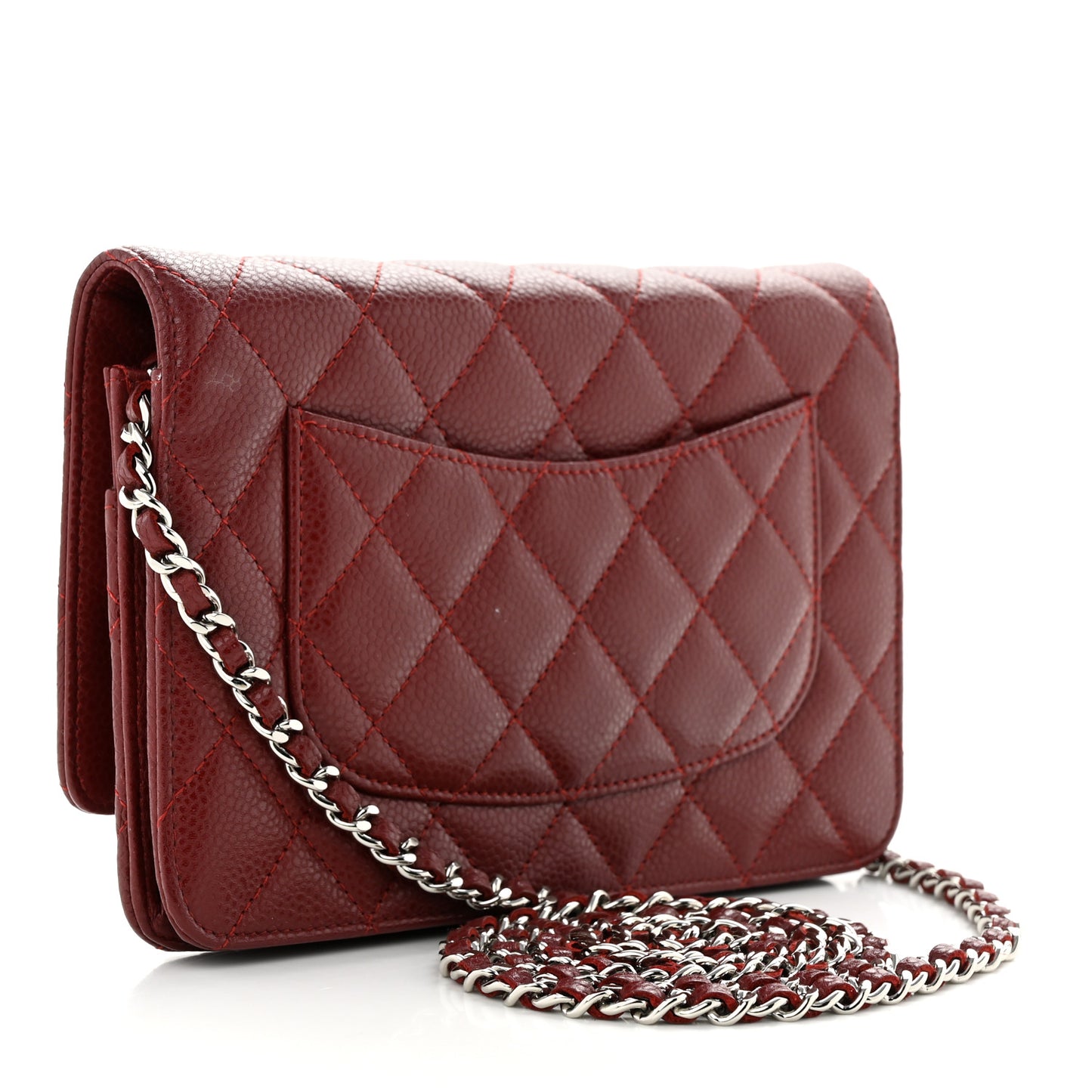 Caviar Quilted Wallet on Chain WOC Dark Red