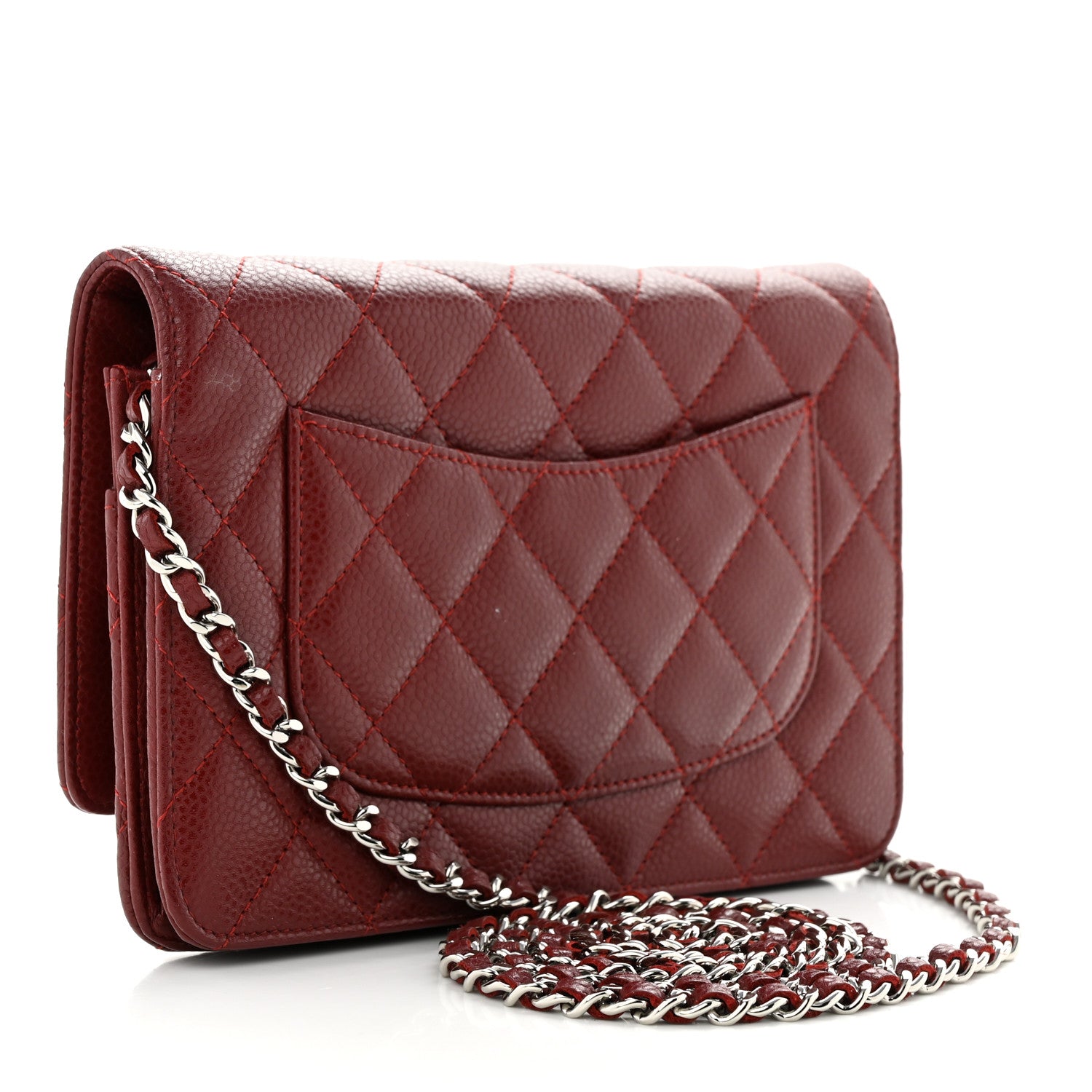 Chanel Caviar Quilted Wallet on Chain WOC Dark Red 3 of 13