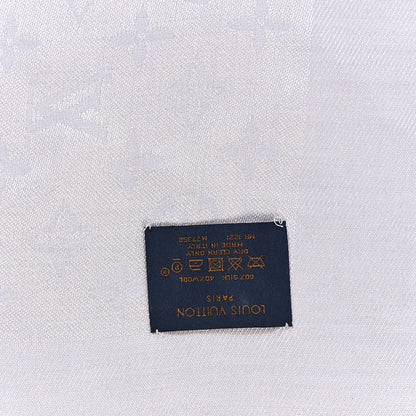 Louis Vuitton Wool Silk Monogram Denim Shawl Pearl Grey 4 of 4