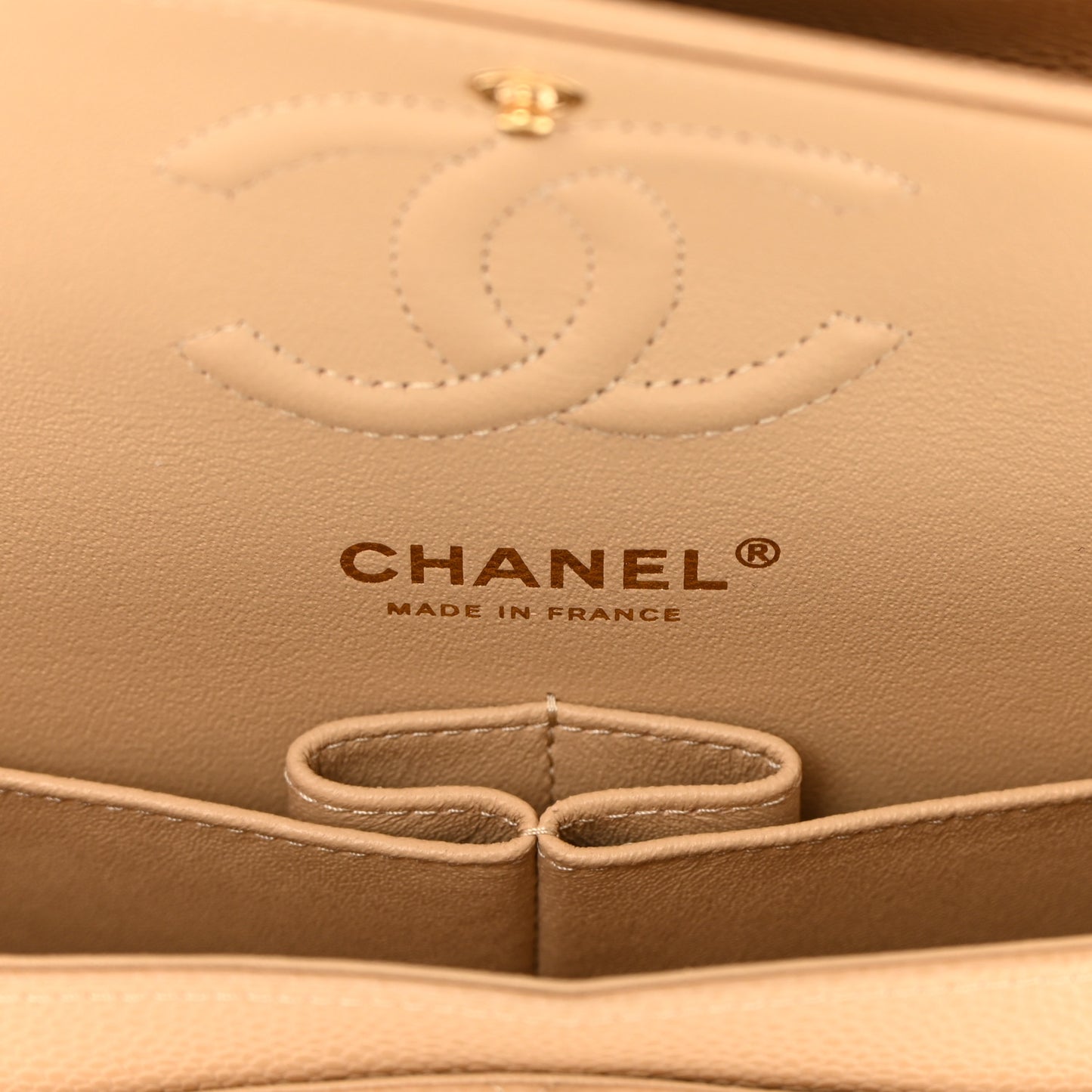 Caviar Quilted Small Double Flap Beige