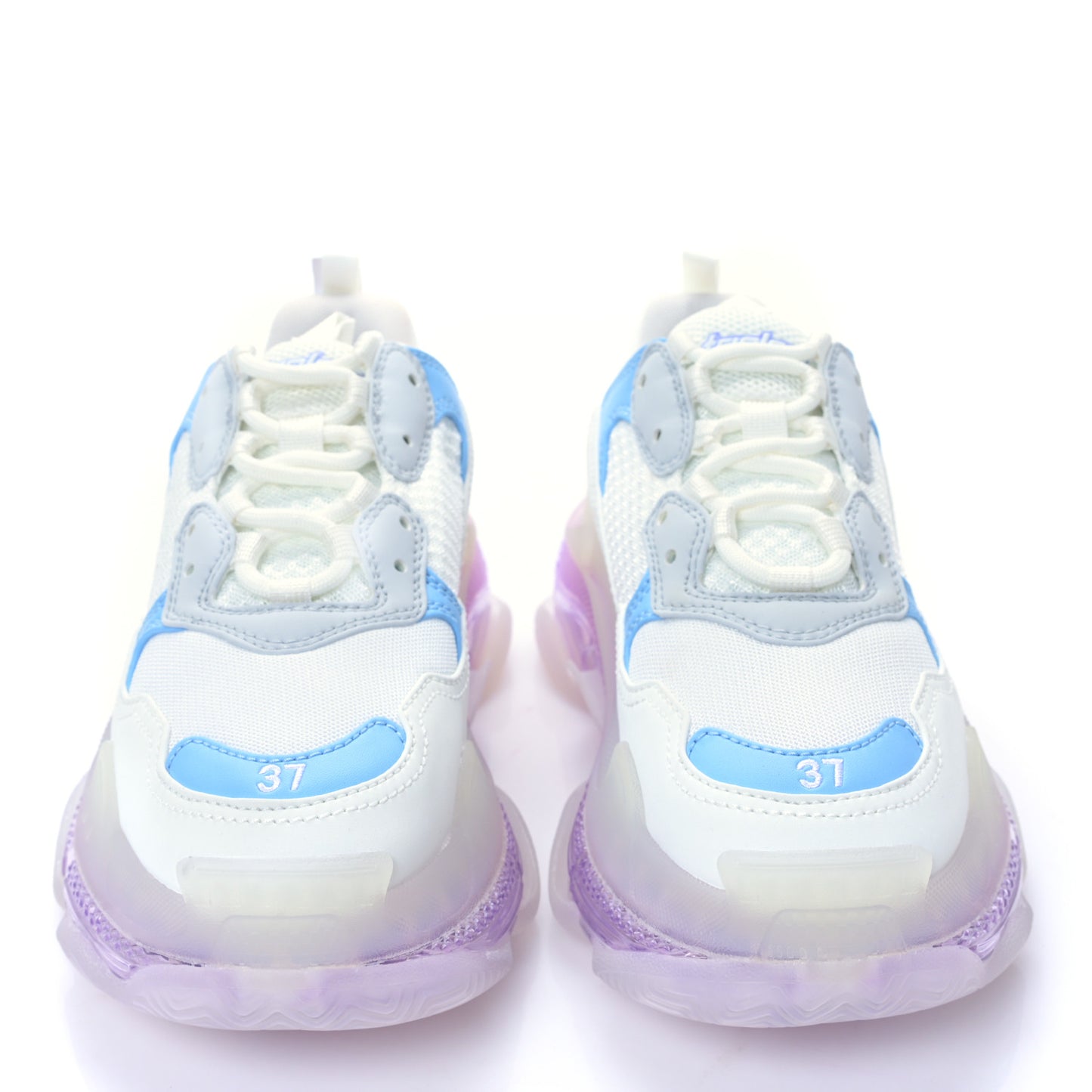 Fabric Mesh Clear Sole Womens Triple S Sneakers 37 Light Blue Grey Lilac White