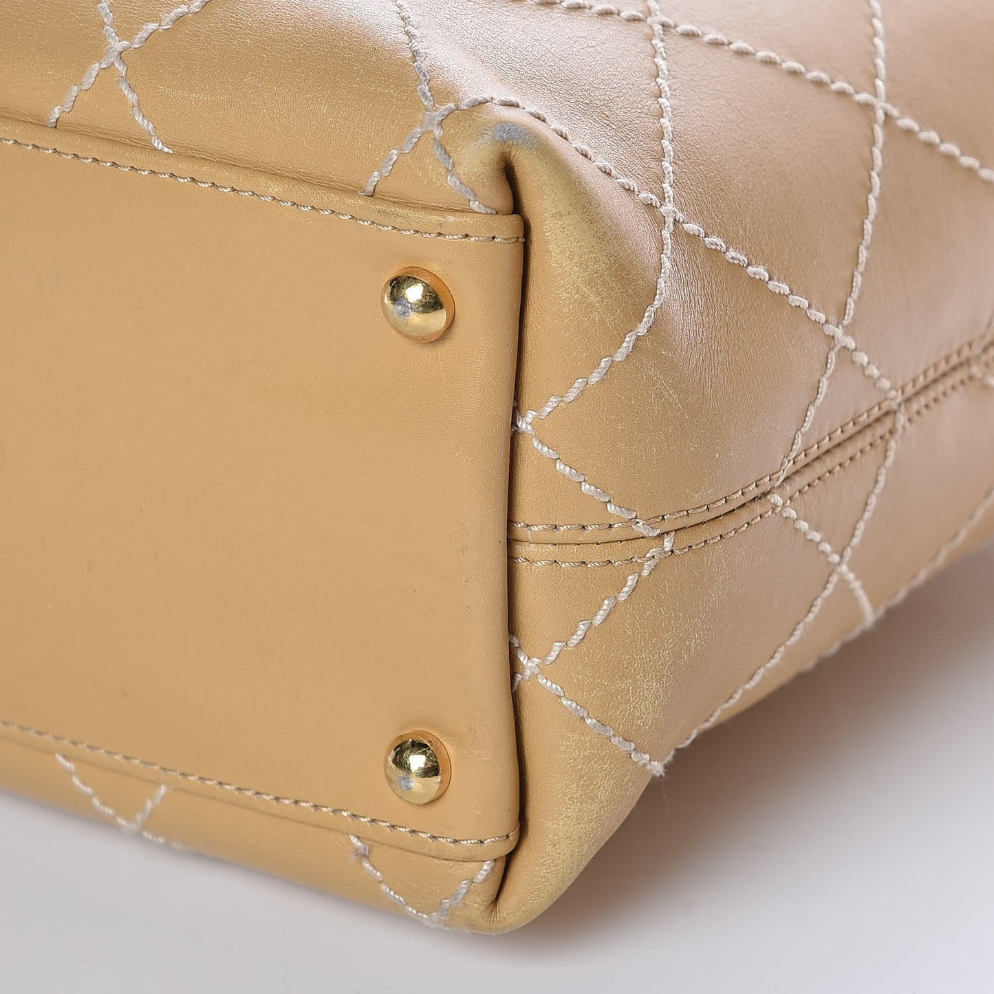 Calfskin Contrast Stitch Surpique Tote Beige