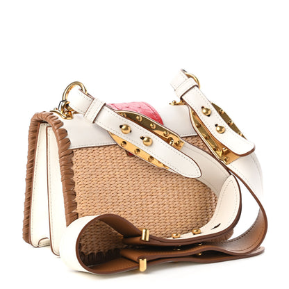 Prada City Calf Raffia Ostrich Cahier Bag Natural Roso 3 of 11