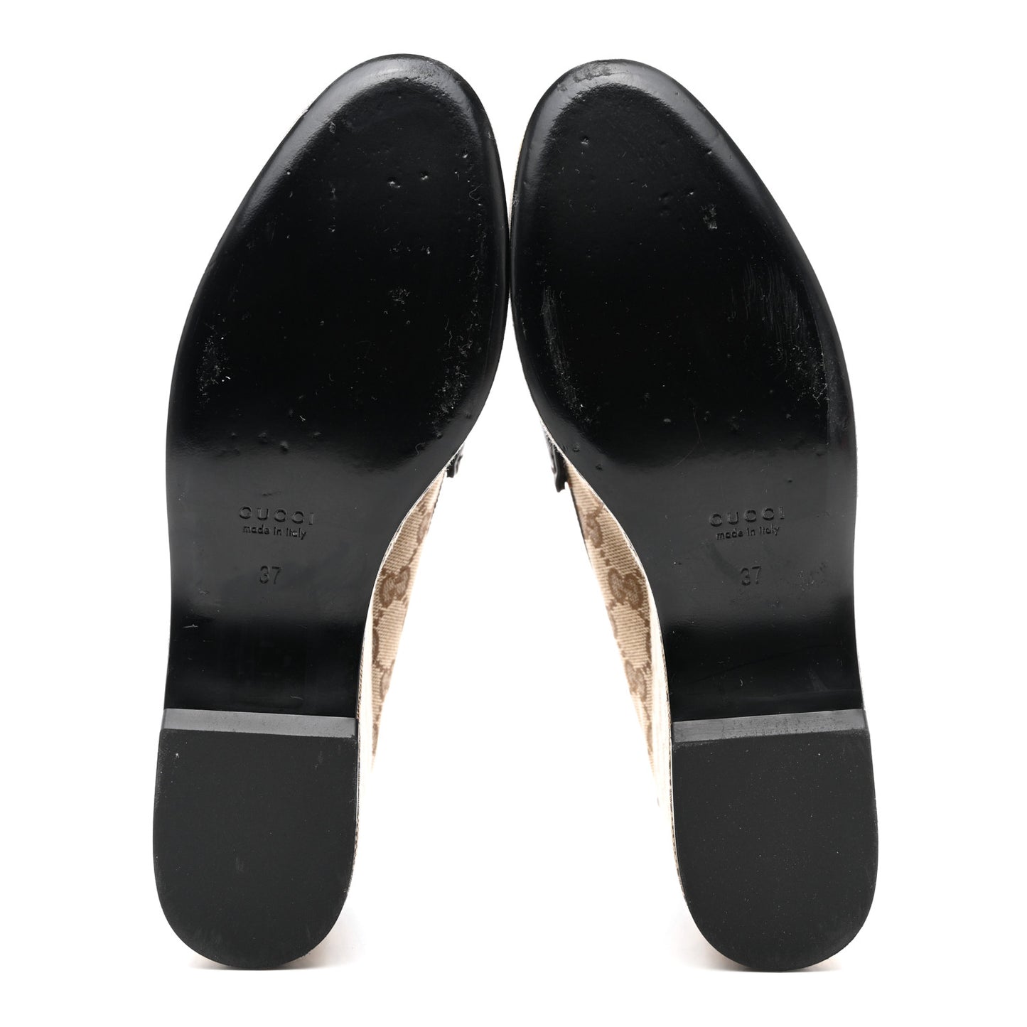 Canvas GG Monogram Womens Horsebit Platform Loafers 37 Beige Ebony Cocoa