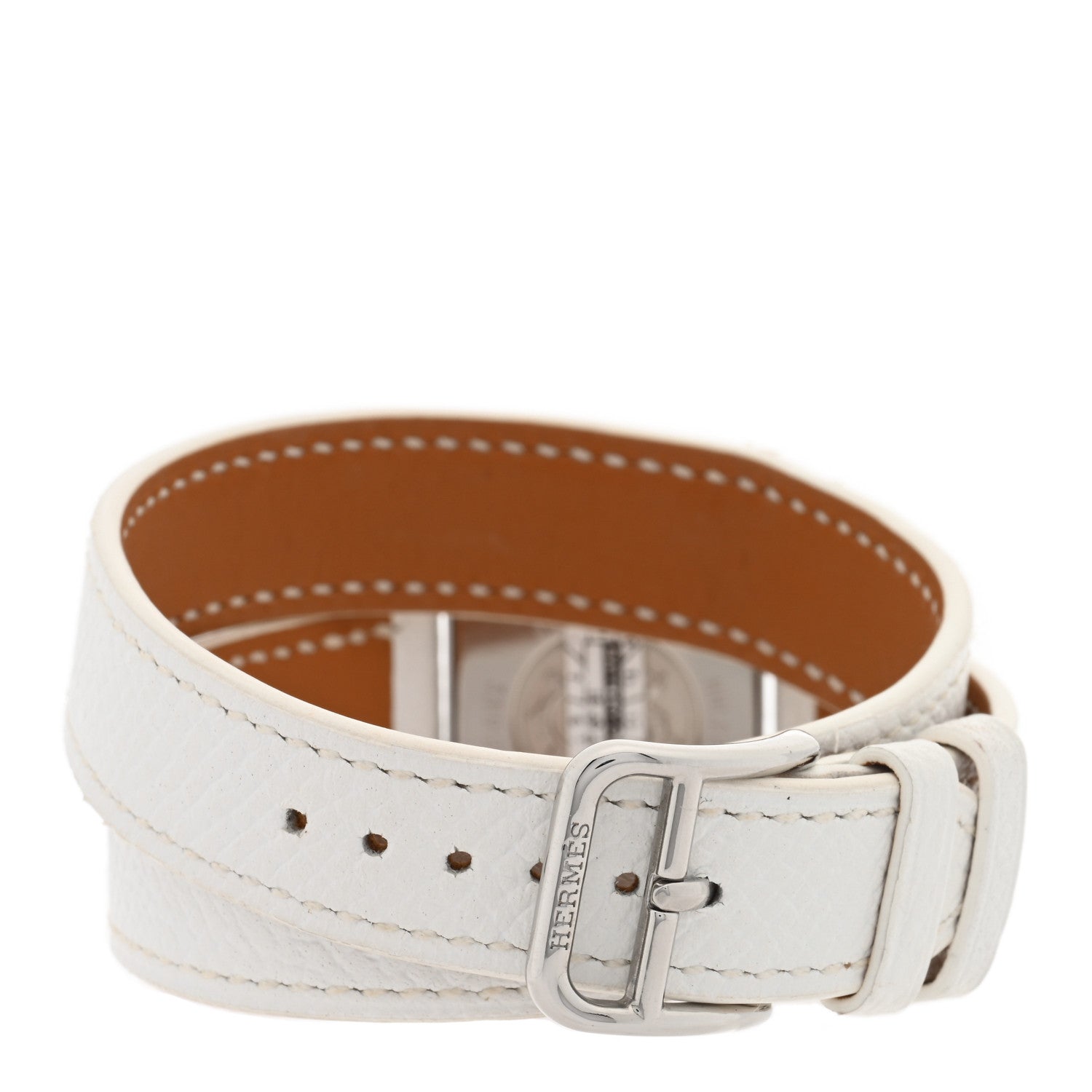 Hermes Stainless Steel Epsom Lacquer 21mm Heure H Hour Double Tour Quartz Watch Blanc 3 of 5