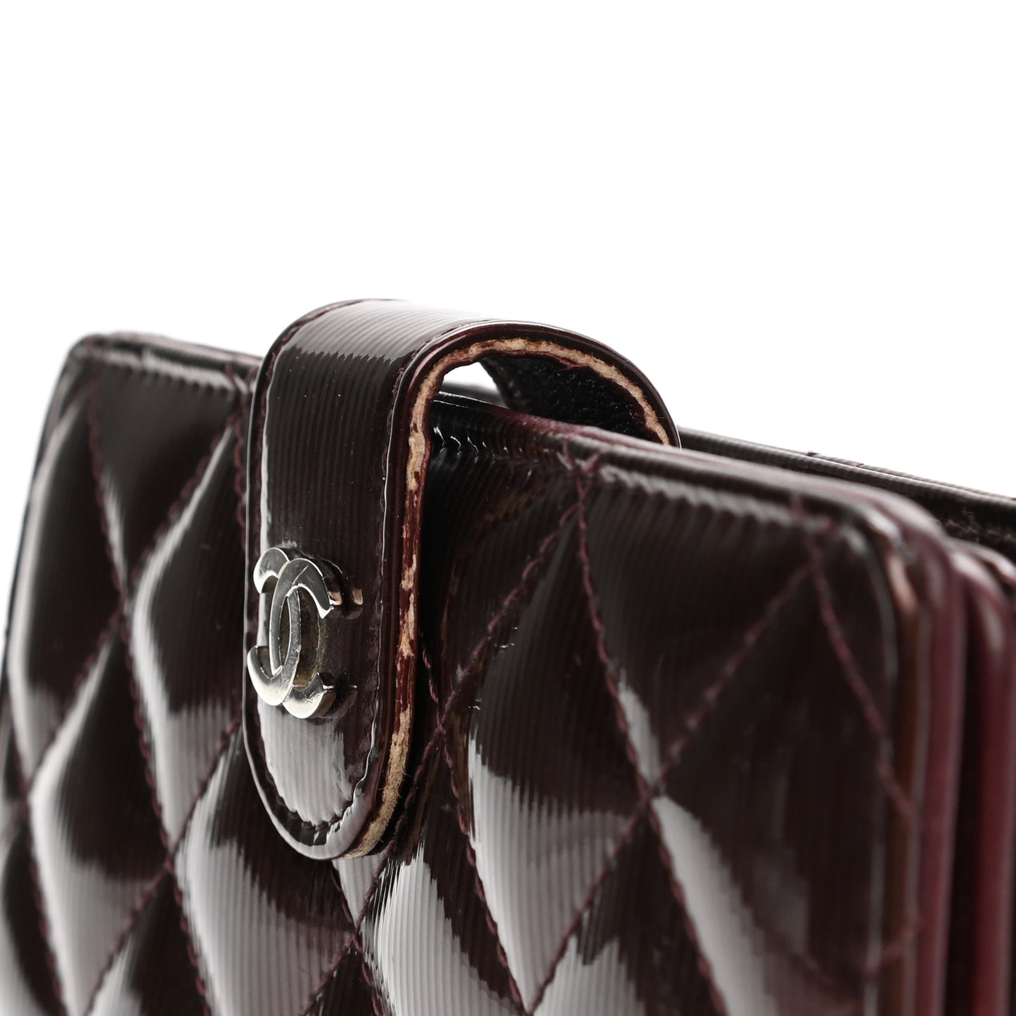 Patent Quilted Zip Pocket Wallet Burgundy