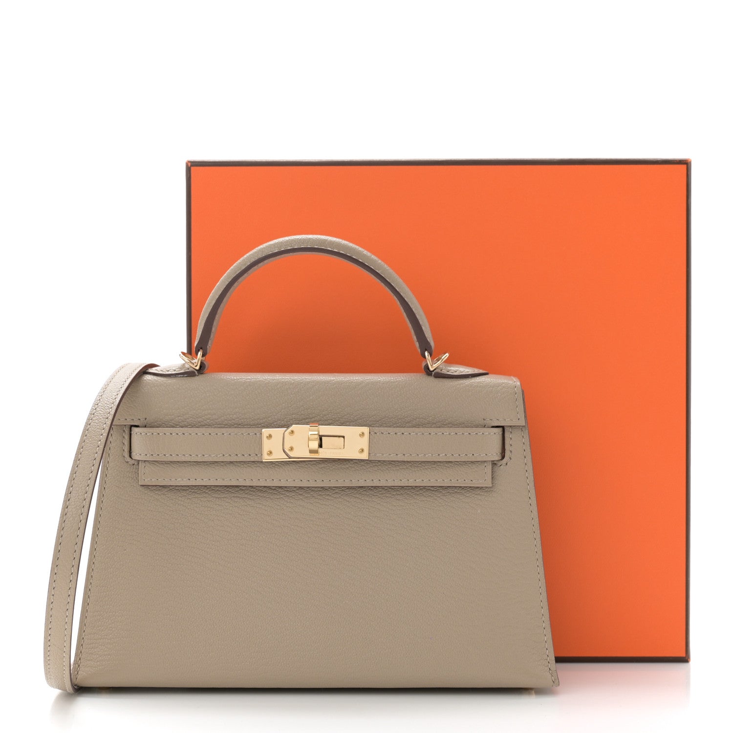 Hermes Chevre Mysore Horseshoe Mini Kelly Sellier 20 Gris Tourterelle Gris Perle 11 of 11