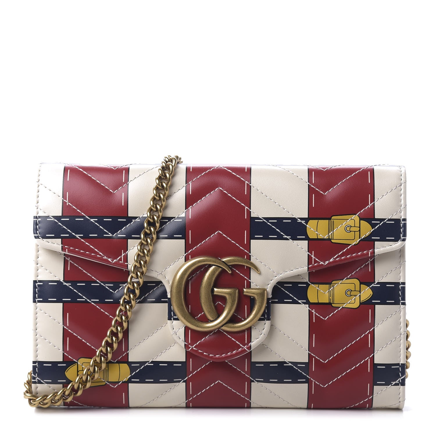 Gucci Calfskin Matelasse Trompe L'Oeil Print Mini GG Marmont Chain Wallet White 1 of 10