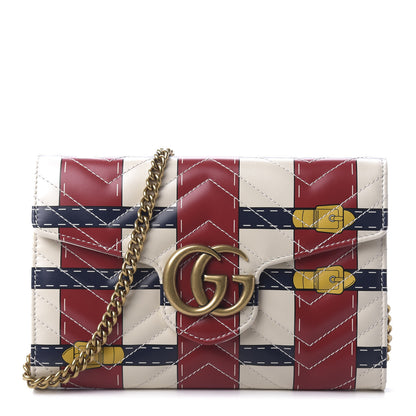 Gucci Calfskin Matelasse Trompe L'Oeil Print Mini GG Marmont Chain Wallet White 1 of 10
