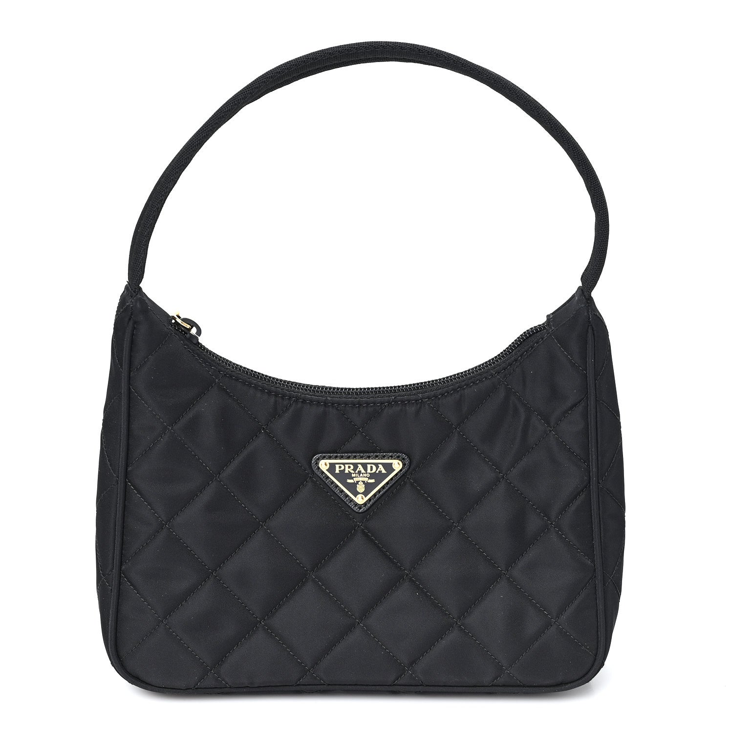 Prada Tessuto Nylon Stitched Shoulder Bag Black 1 of 10